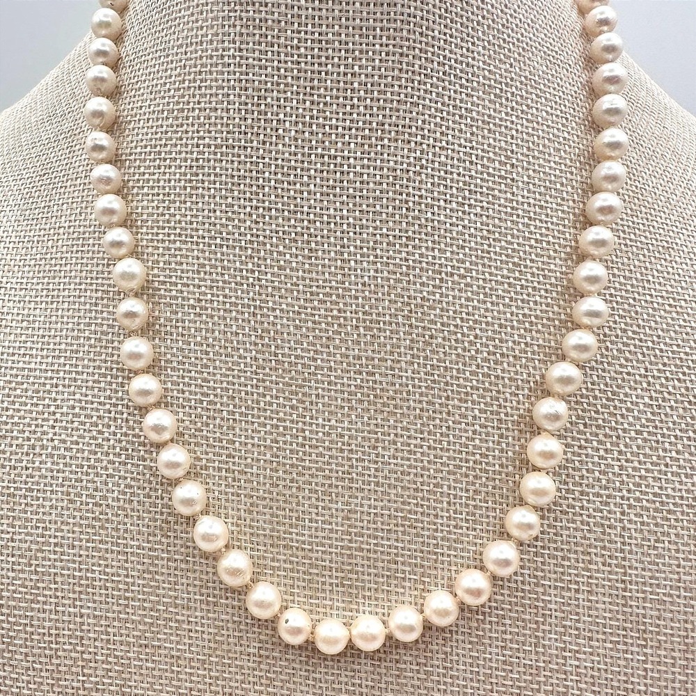 Vintage Y2k Cream Round Faux Pearl Beaded Necklace Women's Classic Jewelry Boho